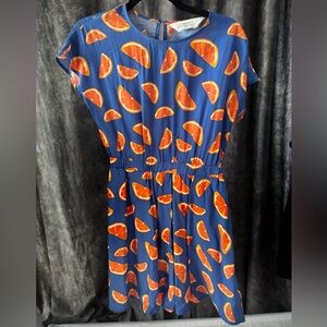 Compañia Fantastica Orange Print Mini Dress | Blue Citrus Dress | Size Small